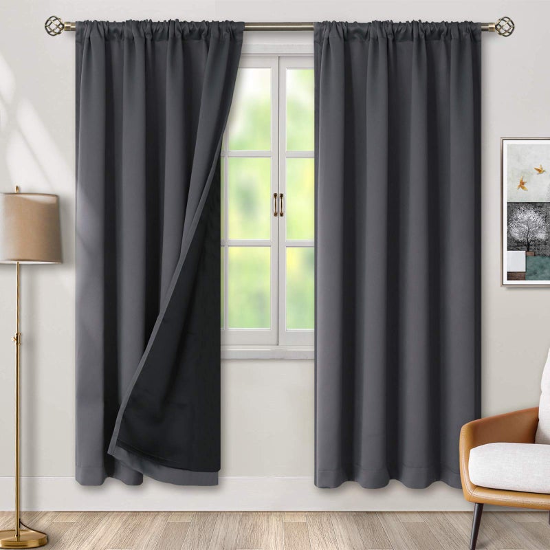 BGment Thermal Insulated 100% Blackout Curtains for Bedroom with Black Liner, Double Layer Full Room Darkening Noise Reducing Rod Pocket Curtain (42 x 84 Inch, Dark Grey, 2 Panels) - Image 1